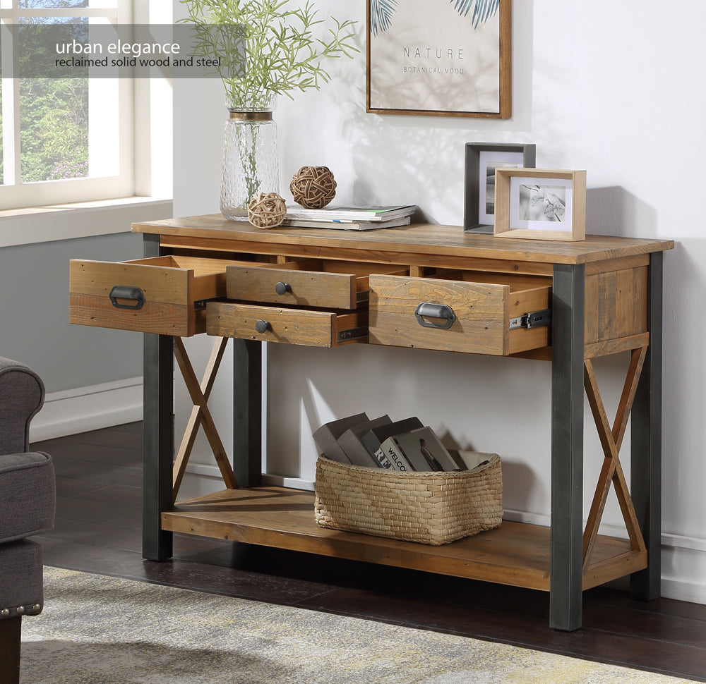 Reclaimed Console Table :  Reclaimed Wood and Steel Large Console Table, stylish