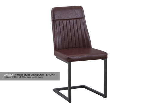 Vintage Styled Brown PU Leather Dining Chair (Pack of Two) :  Reclaimed Range, Steel Framed Chair With Antiqued, Distressed Leather, stylish