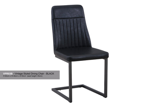 Vintage Styled Black PU Leather Dining Chair (Pack of Two) :  Reclaimed Range, Black Steel Framed Chair With Antiqued, Distressed Leather, stylish