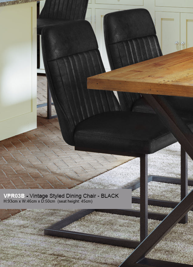 Vintage Styled Black PU Leather Dining Chair (Pack of Two) :  Reclaimed Range, Black Steel Framed Chair With Antiqued, Distressed Leather, stylish