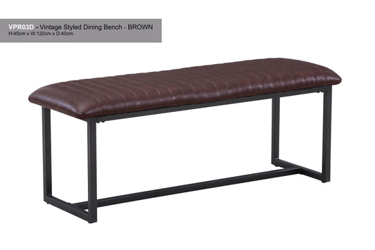 Vintage Styled Brown PU Leather Dining Bench :  Reclaimed Range, Brown Leather, Steel Framed Dining Bench With Antiqued, Distressed Leather, stylish
