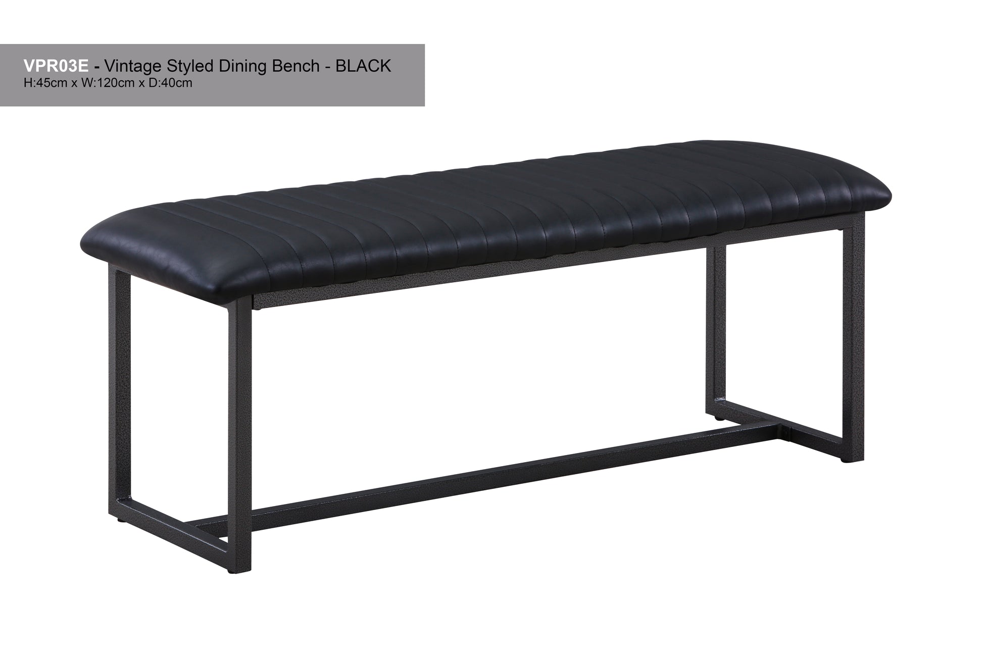 Vintage Styled Black PU Leather Dining Bench :  Reclaimed Range, Black Leather, Steel Framed Dining Bench With Antiqued, Distressed Leather, stylish
