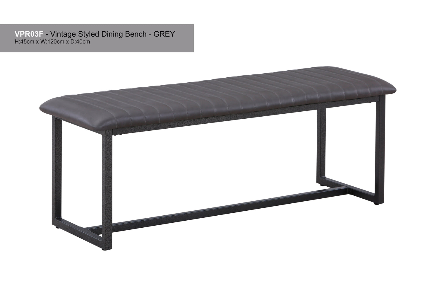 Vintage Styled Grey PU Leather Dining Bench :  Reclaimed Range, Grey Leather, Steel Framed Dining Bench With Antiqued, Distressed Leather, stylish