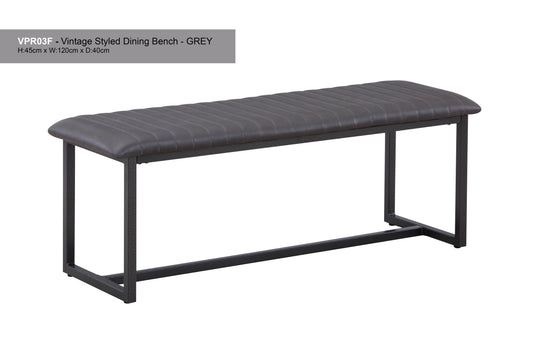 Vintage Styled Grey PU Leather Dining Bench :  Reclaimed Range, Grey Leather, Steel Framed Dining Bench With Antiqued, Distressed Leather, stylish