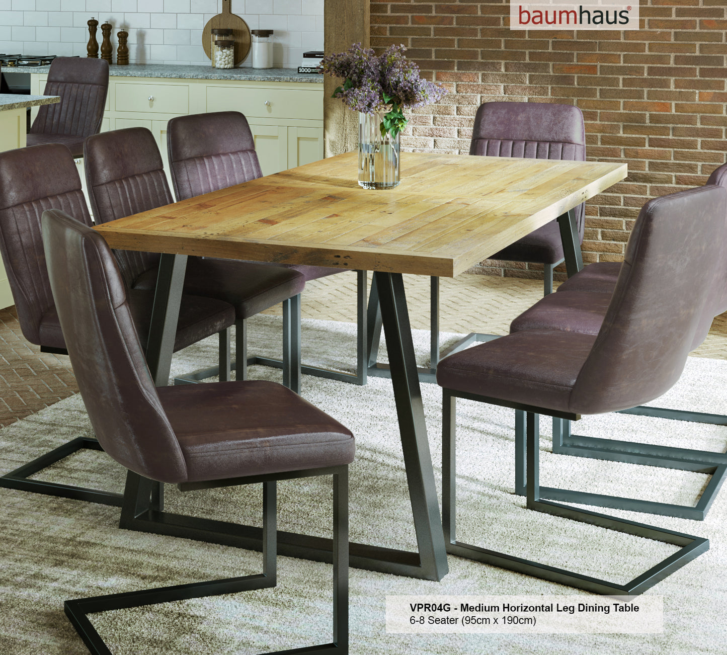 Reclaimed Table MEDIUM (Horizontal Leg / 95cm x 190cm top) 6-8 seater :  Reclaimed Wood and Steel Dining Table, stylish