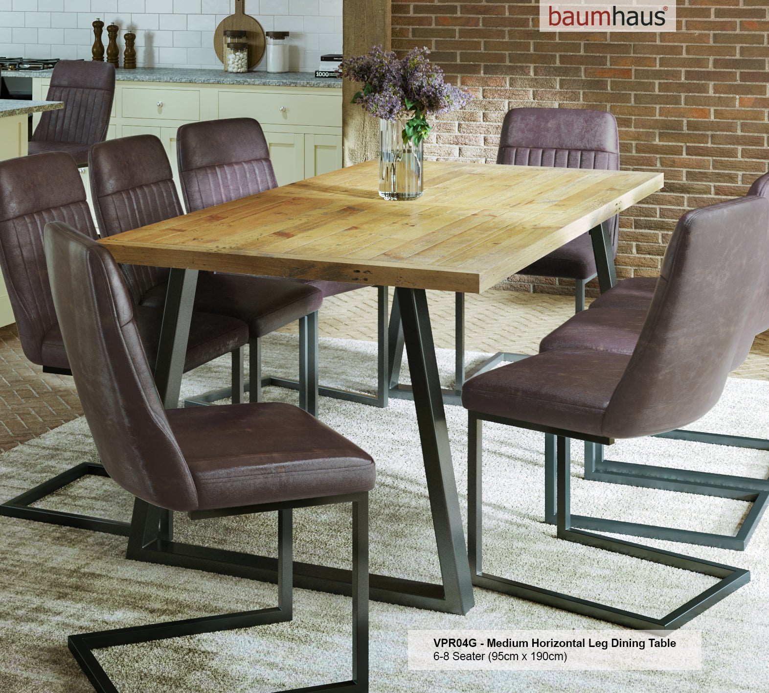 Reclaimed Table MEDIUM (Horizontal Leg / 95cm x 190cm top) 6-8 seater :  Reclaimed Wood and Steel Dining Table, stylish