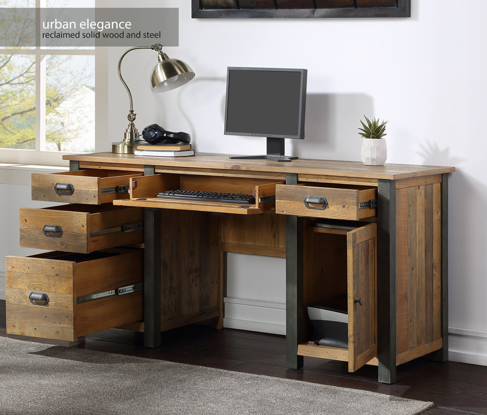 Reclaimed Twin Pedestal Home Office Desk :  Reclaimed Wood and Steel Large Home Office Desk, stylish