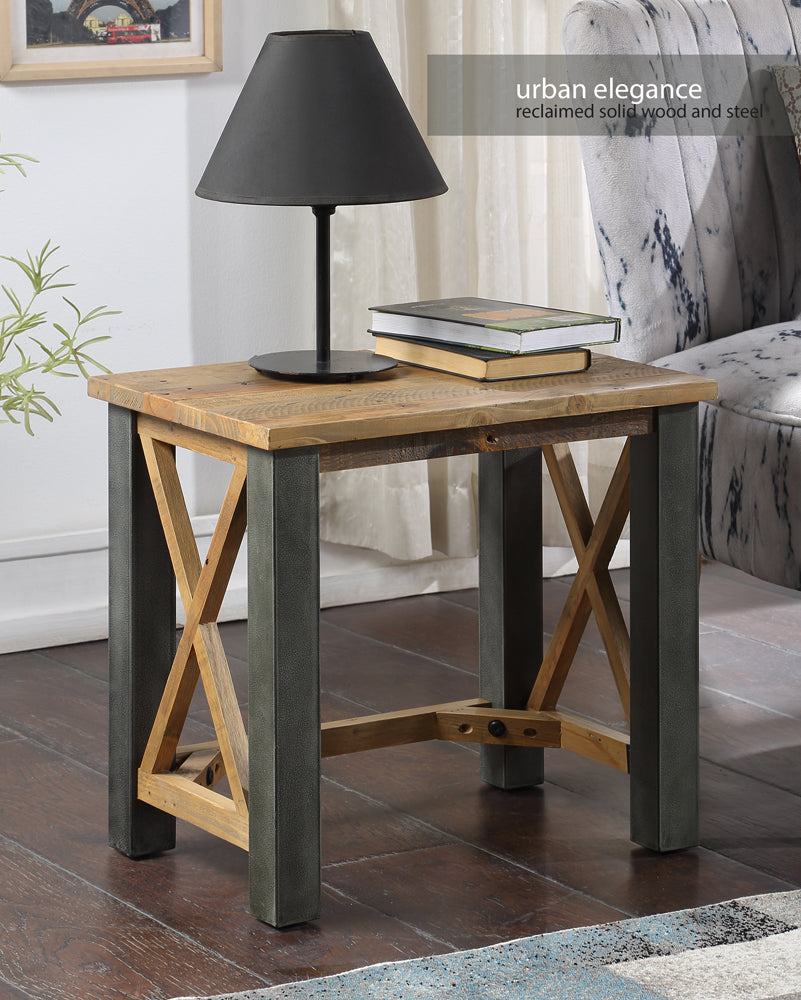 Reclaimed Open Front Side / Lamp Table :  Reclaimed Wood and Steel Small Lamp Side Table, stylish