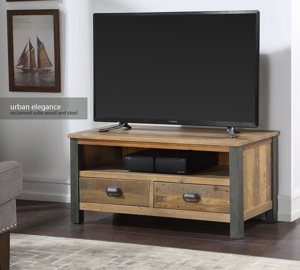 Reclaimed Widescreen TV Cabinet :  Reclaimed Wood and Steel Television Cabinet, stylish