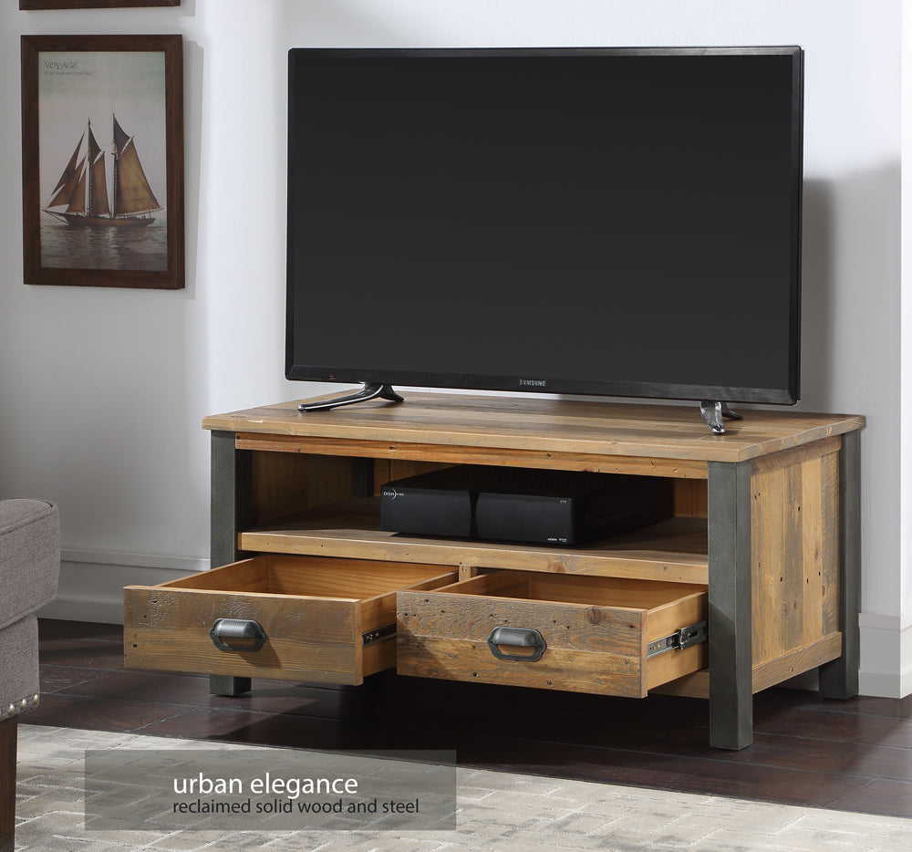 Reclaimed Widescreen TV Cabinet :  Reclaimed Wood and Steel Television Cabinet, stylish