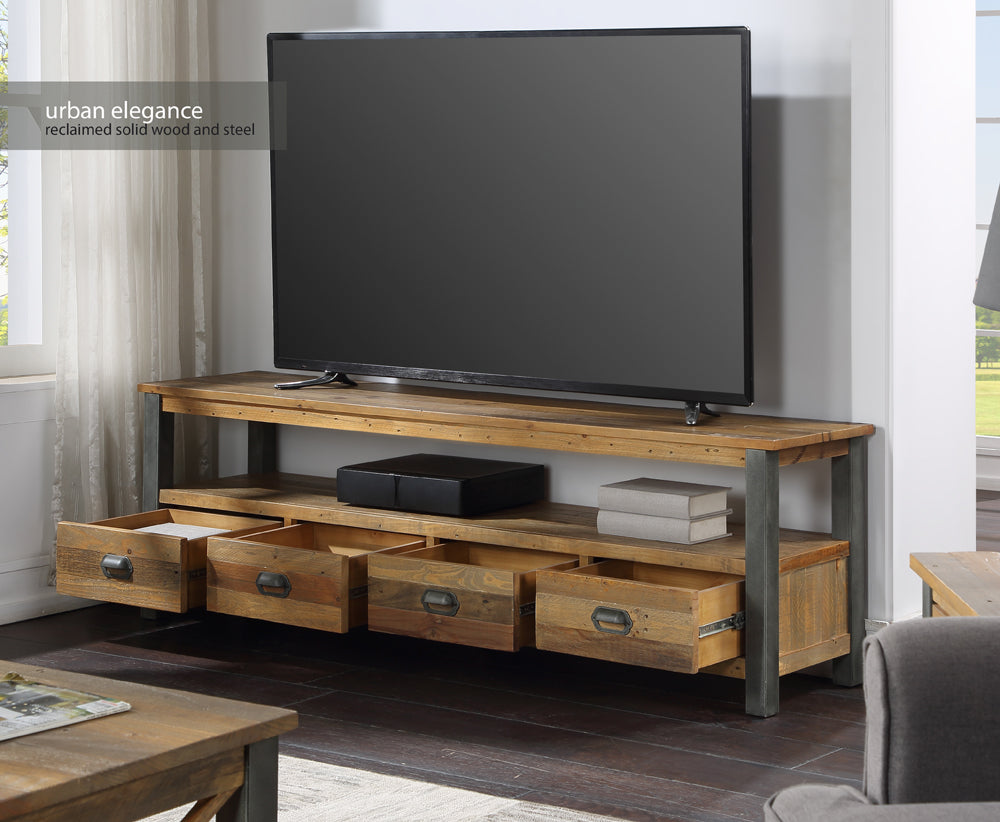 Reclaimed Extra Large Widescreen TV unit :  Reclaimed Wood and Steel Large Television Cabinet, stylish