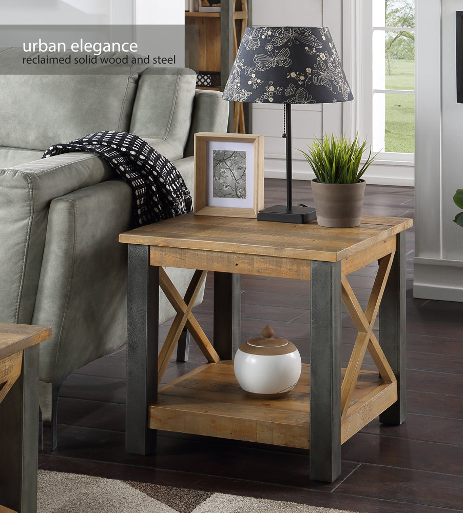 Reclaimed Lamp Table :  Reclaimed Wood and Steel Lamp Side table, stylish