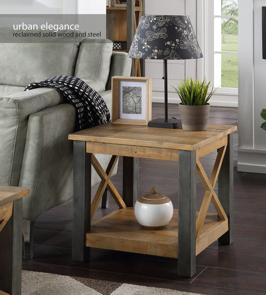 Reclaimed Lamp Table :  Reclaimed Wood and Steel Lamp Side table, stylish