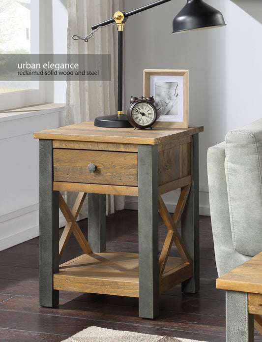 Reclaimed Lamp Table With Drawer :  Reclaimed Wood and Steel Lamp Side table with drawer , stylish
