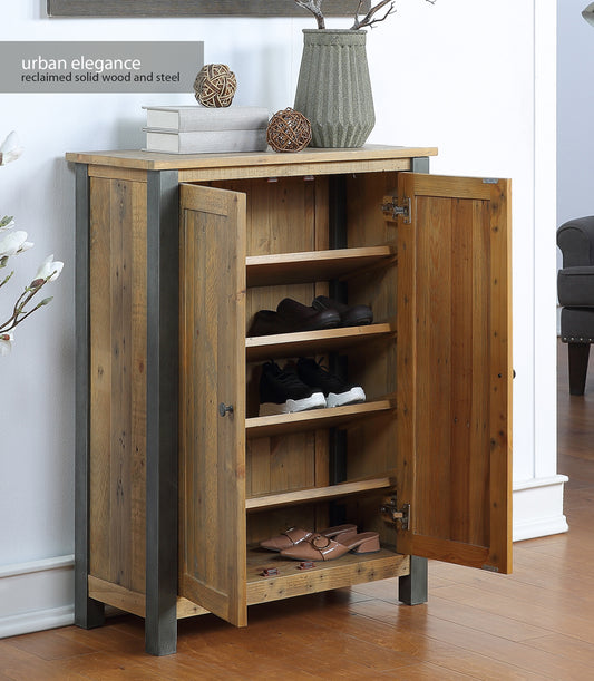 Reclaimed Large Shoe Storage Cupboard :  Reclaimed Wood and Steel Shoe Storage Cupboard, stylish