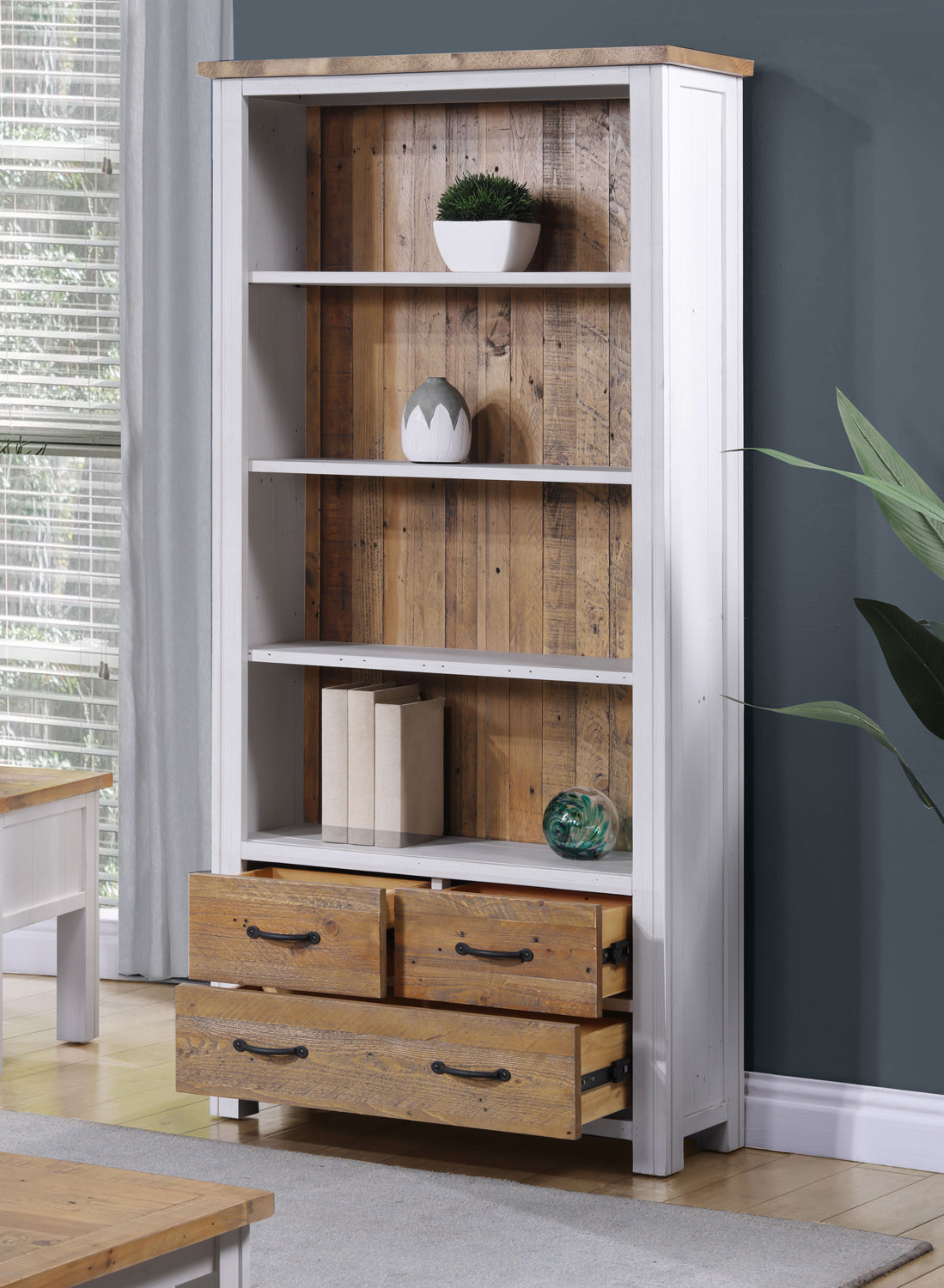 Large Open Bookcase with Drawers : 