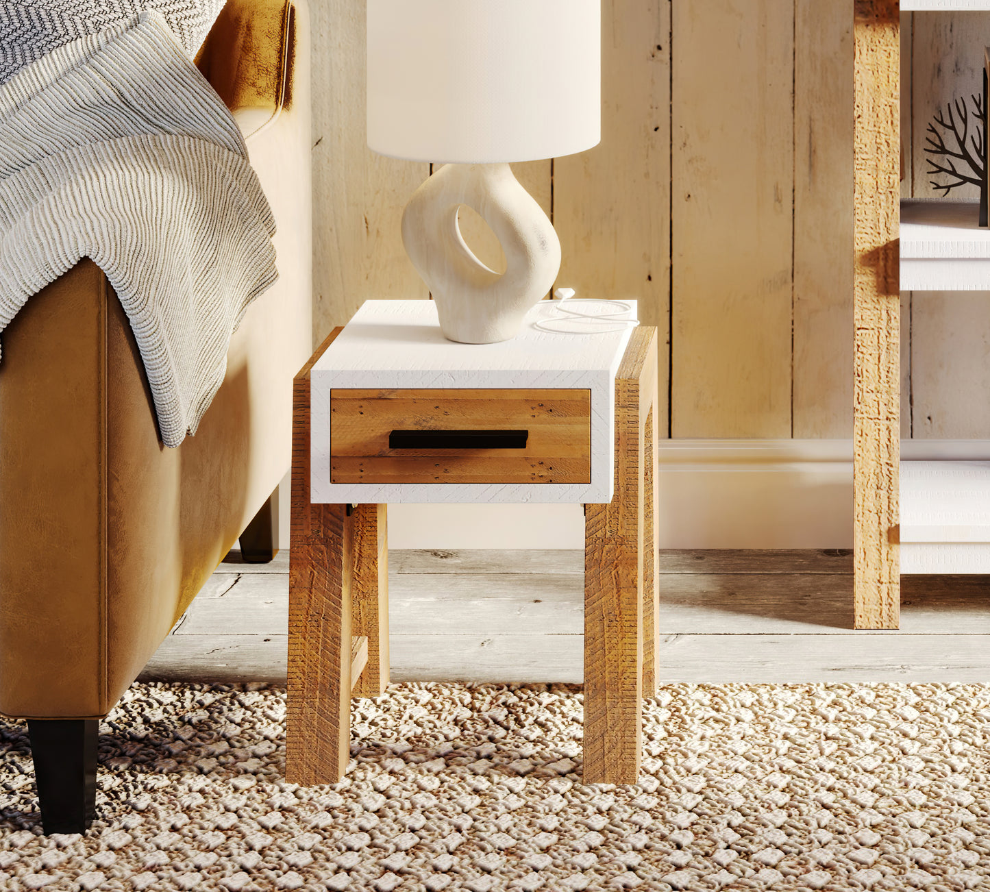 Reclaimed Open Side Table With One Drawer : 
