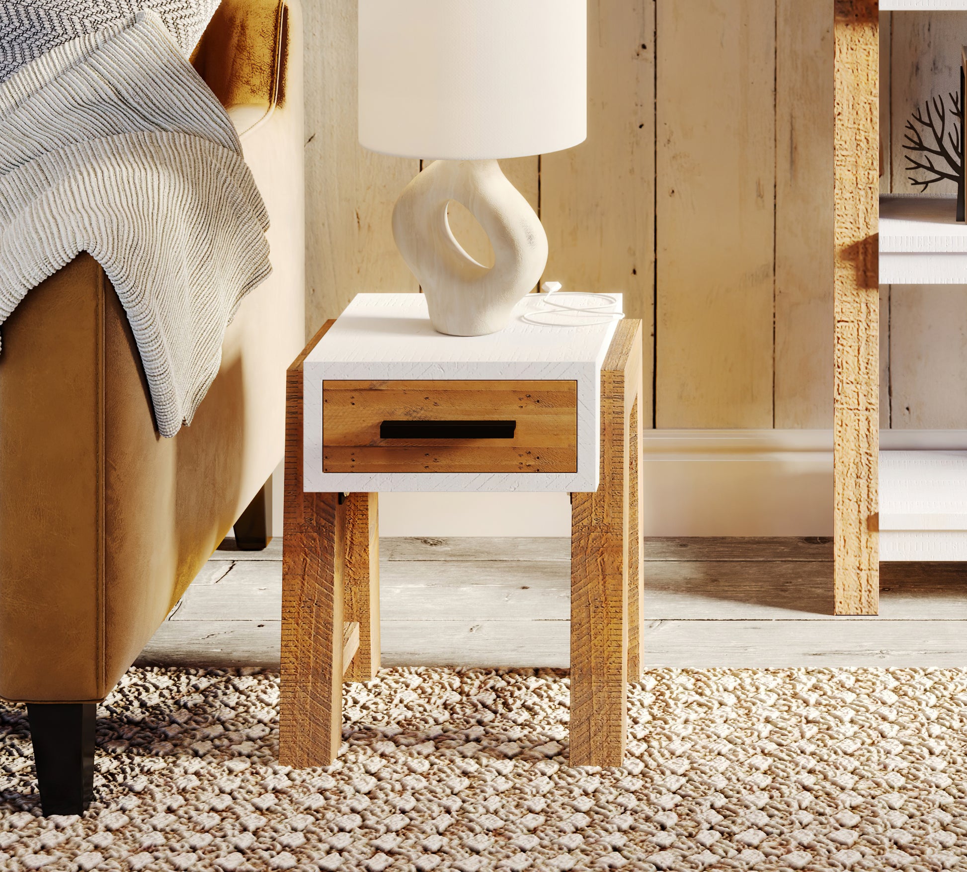 Reclaimed Open Side Table With One Drawer : 