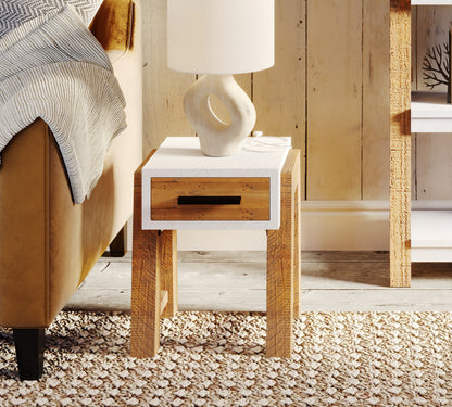 Reclaimed Open Side Table With One Drawer : 