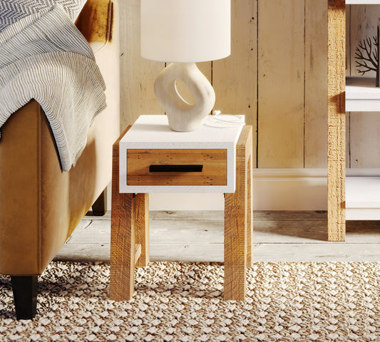 Reclaimed Open Side Table With One Drawer : 