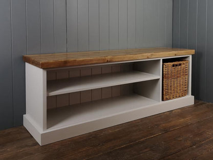 Rustic Shoe Bench With A Side Basket