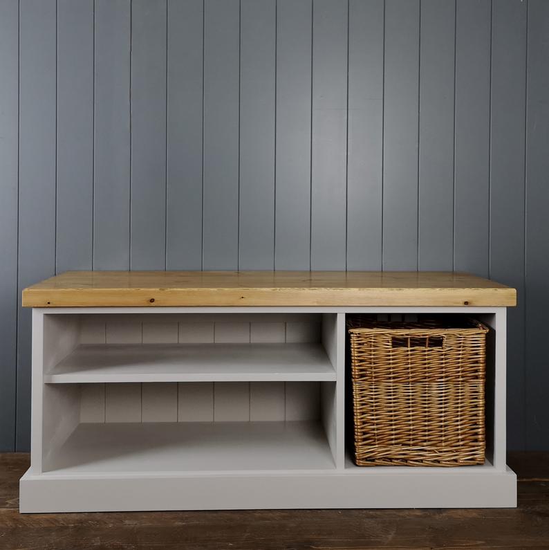 Rustic Shoe Bench With A Side Basket