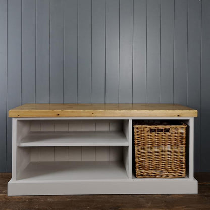 Rustic Shoe Bench With A Side Basket