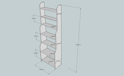 Dimensions for Waterfall book case or display shelves