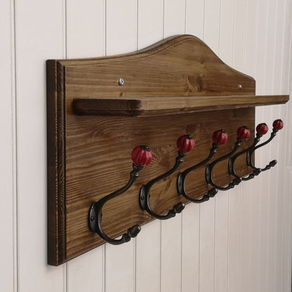 Classic Hat & Coat Rack with coloured ceramic hooks