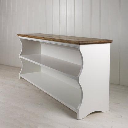Painted shoe bench. Painted white with an antique pine top.
