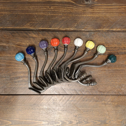 Classic Hat & Coat Rack with coloured ceramic hooks