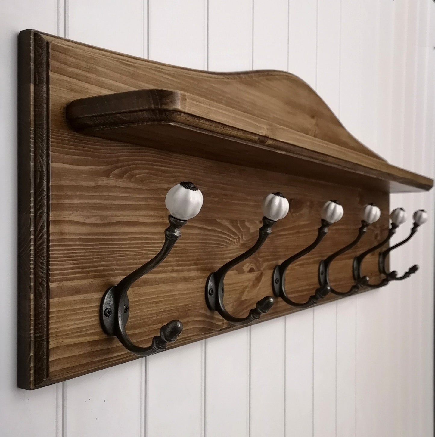 Classic Hat & Coat Rack with coloured ceramic hooks