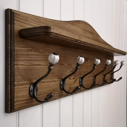 Classic Hat & Coat Rack with coloured ceramic hooks