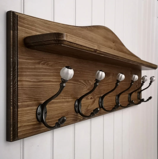 Classic Hat & Coat Rack with coloured ceramic hooks