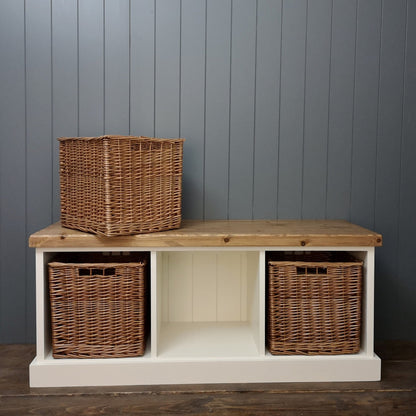 Rustic Shoe Bench baskets included